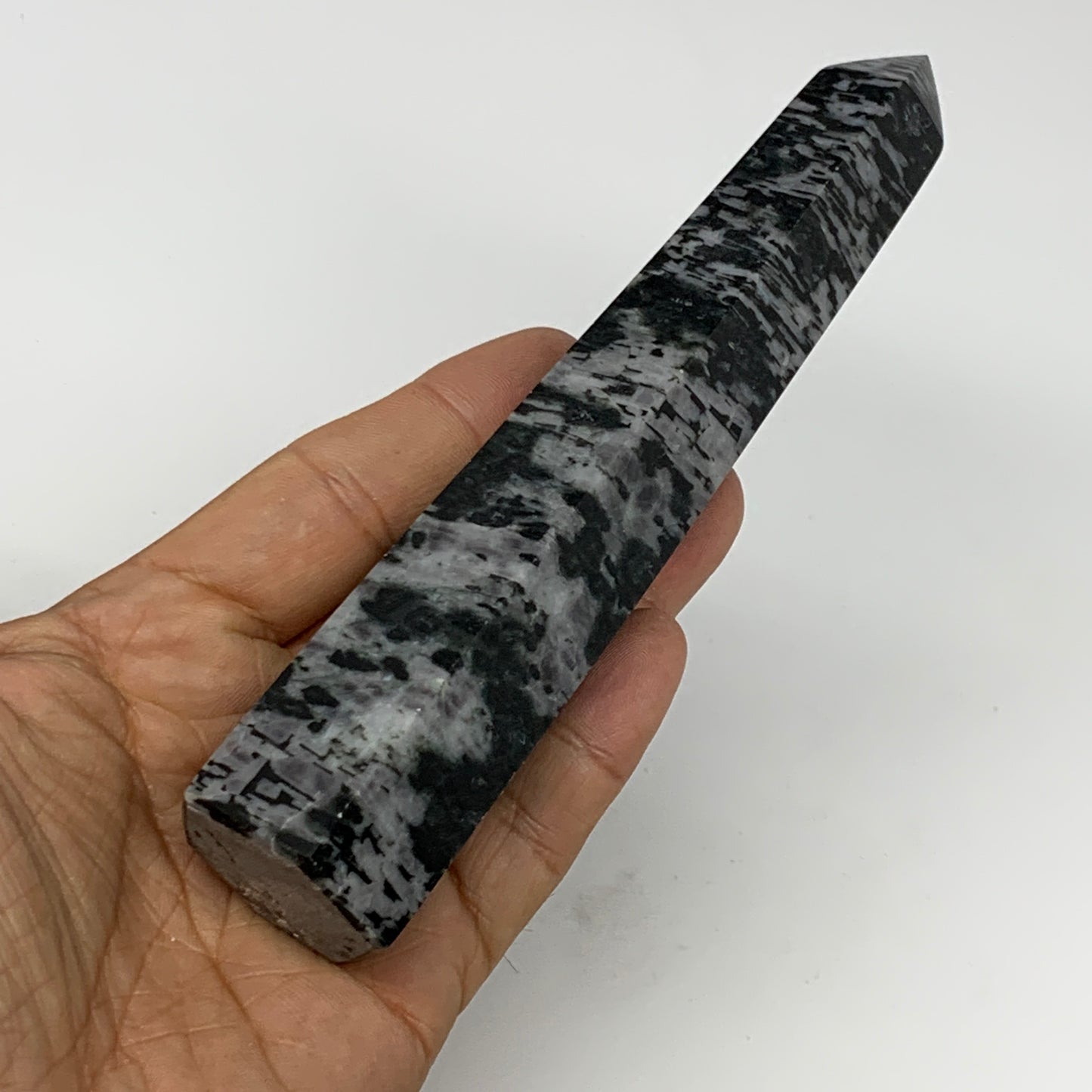 245.3g, 6" x 1.4" x 1.2" Indigo Gabro Merlinite Point Tower @Madagascar,B18338