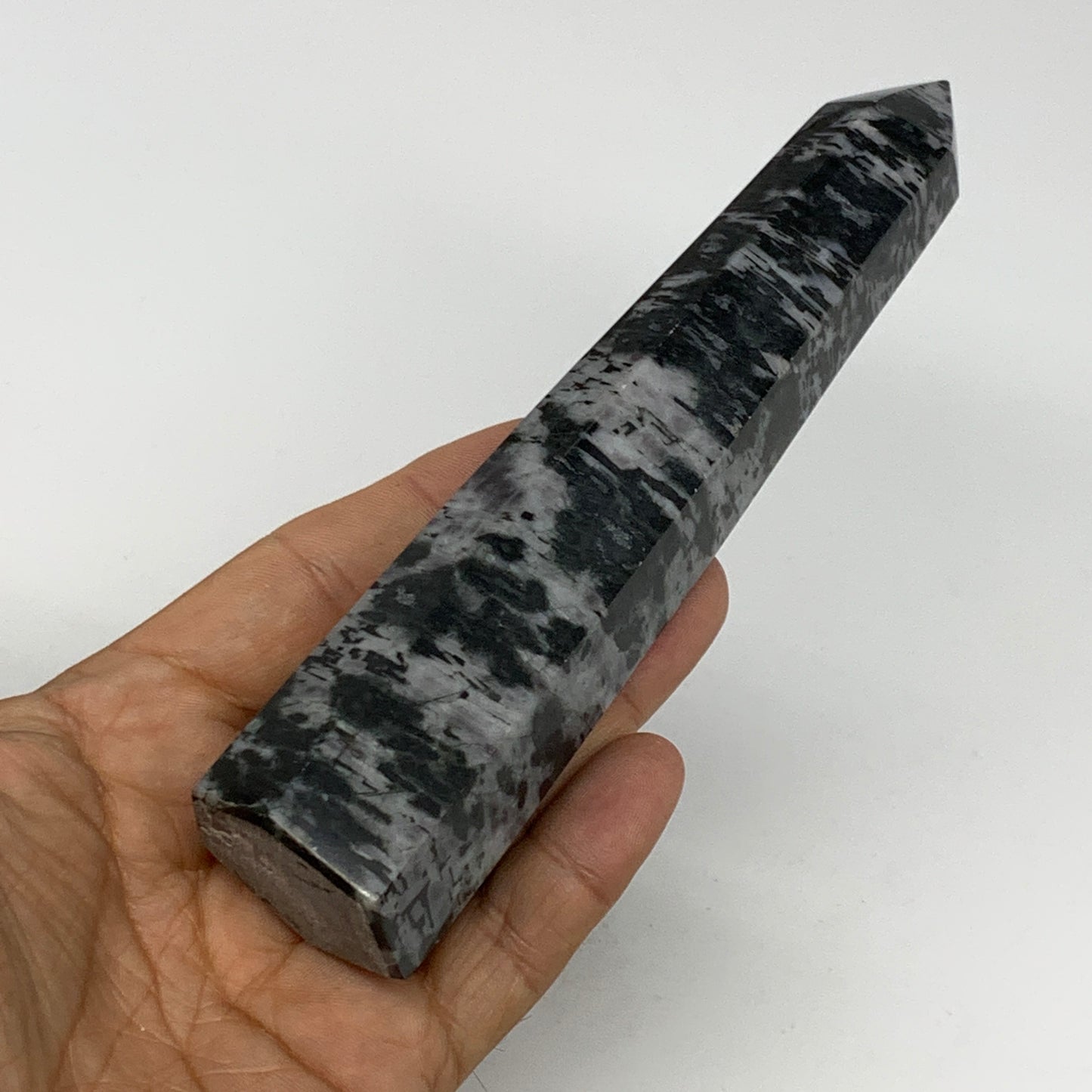 245.3g, 6" x 1.4" x 1.2" Indigo Gabro Merlinite Point Tower @Madagascar,B18338