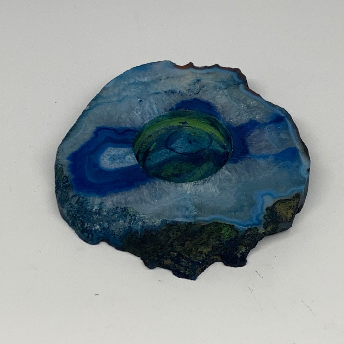 332.6g, 4.5"x4.4"x0.7", Dyed Agate Tea Light Candle Holder Crystal, B25572