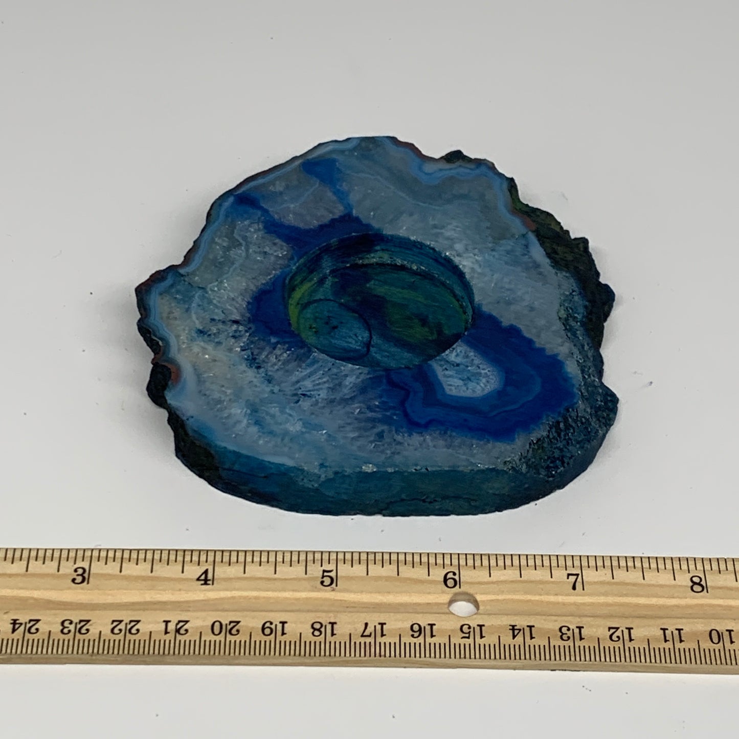 332.6g, 4.5"x4.4"x0.7", Dyed Agate Tea Light Candle Holder Crystal, B25572