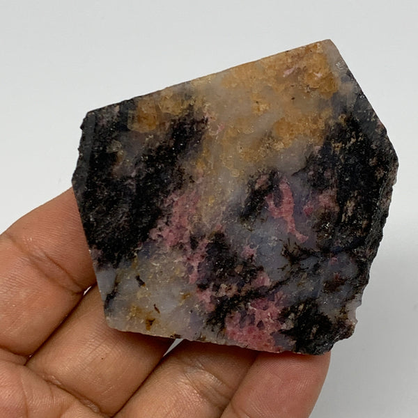 67.3g, 2.4"x2.3"x0.4", One face polished Rhodonite, One face semi polished, B160