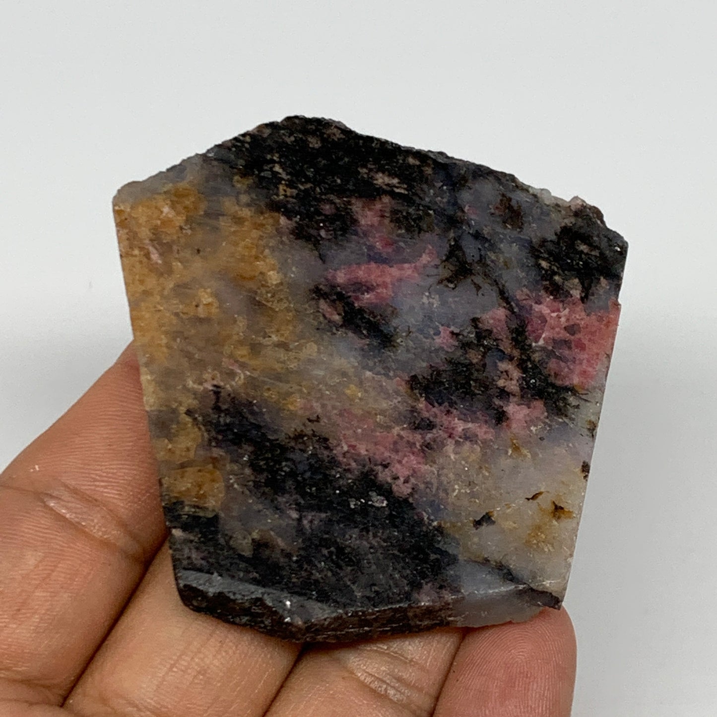 67.3g, 2.4"x2.3"x0.4", One face polished Rhodonite, One face semi polished, B160