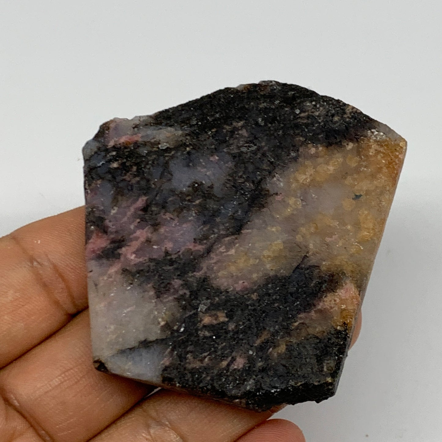 67.3g, 2.4"x2.3"x0.4", One face polished Rhodonite, One face semi polished, B160
