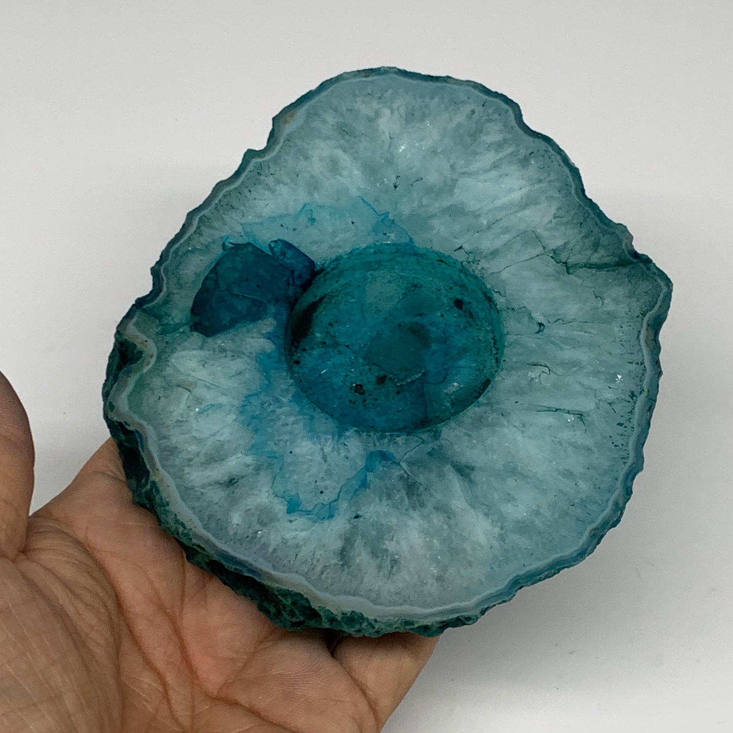 334.3g, 4.9"x4.4"x0.6", Dyed Agate Tea Light Candle Holder Crystal, B25573