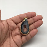 40.5 Cts Agate Druzy Slice Geode Gold Plated Pendant Handmade from Brazil,Bp890