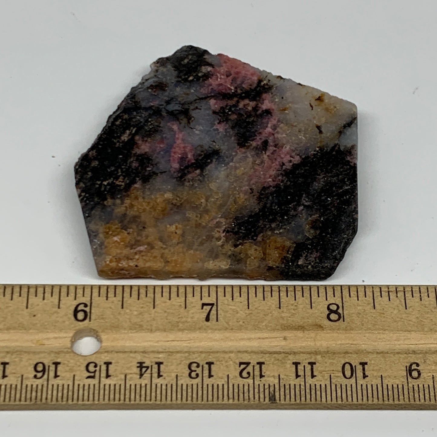 67.3g, 2.4"x2.3"x0.4", One face polished Rhodonite, One face semi polished, B160