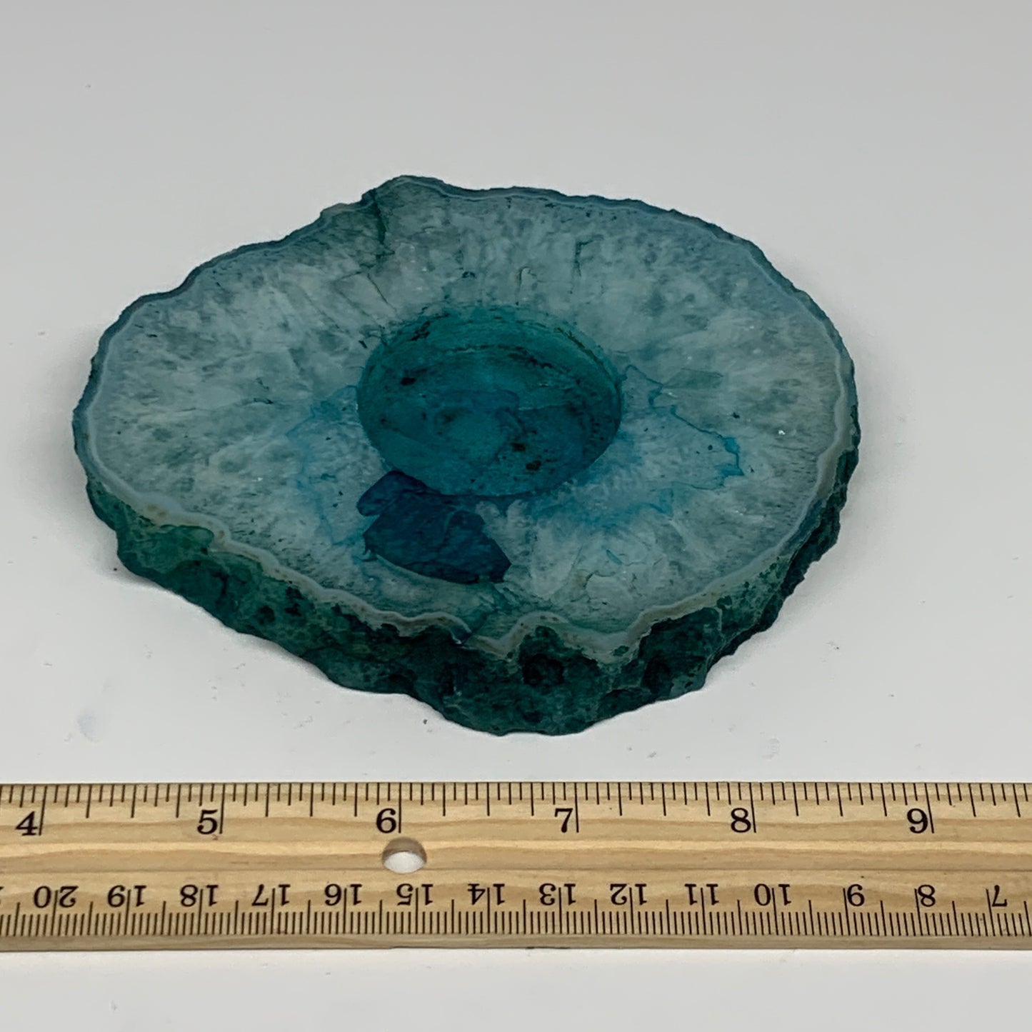 334.3g, 4.9"x4.4"x0.6", Dyed Agate Tea Light Candle Holder Crystal, B25573