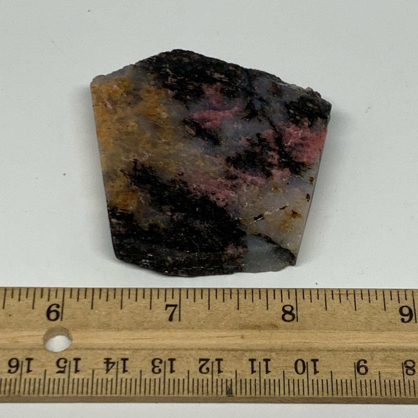 67.3g, 2.4"x2.3"x0.4", One face polished Rhodonite, One face semi polished, B160