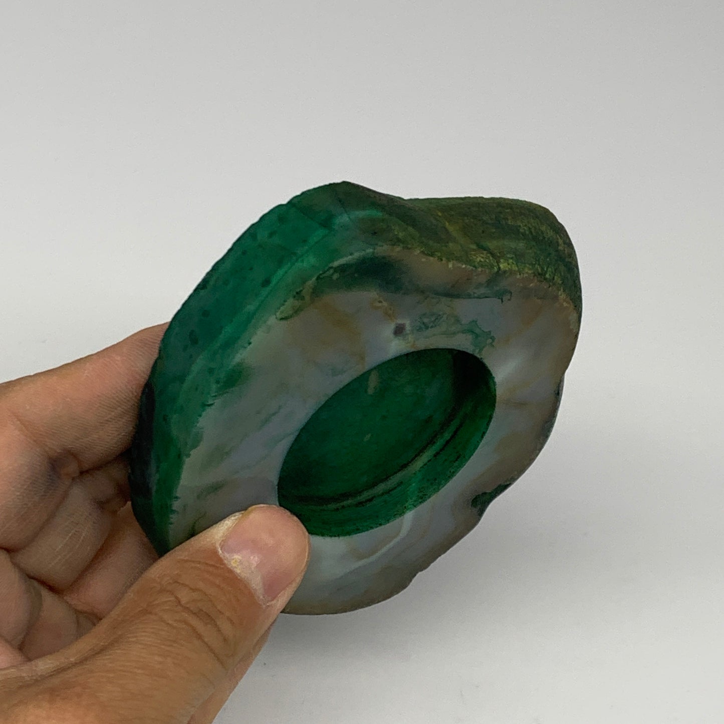 237.4g, 4.1"x3.6"x0.7", Dyed Agate Tea Light Candle Holder Crystal, B25574