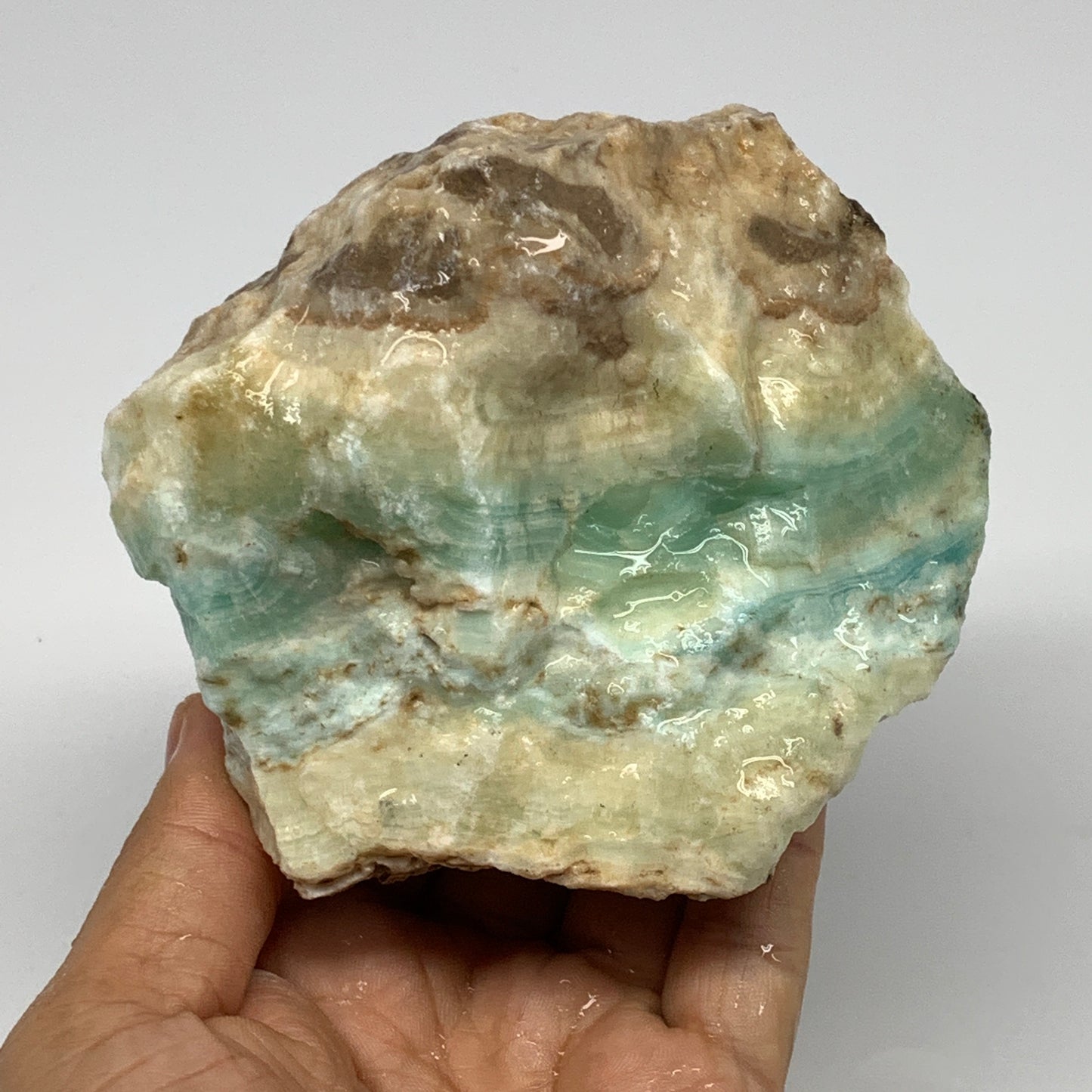 808g,4.2"x3.7"x3.4", Rough Pistachio Calcite Chunk Mineral @Afghanistan, B24584