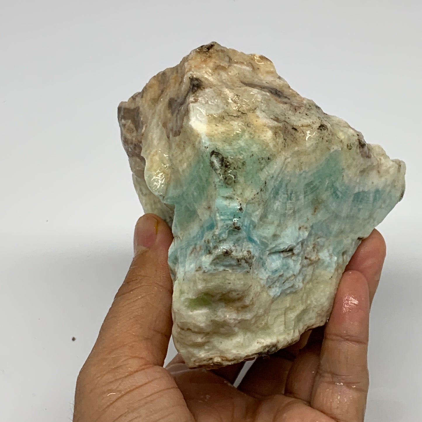 808g,4.2"x3.7"x3.4", Rough Pistachio Calcite Chunk Mineral @Afghanistan, B24584