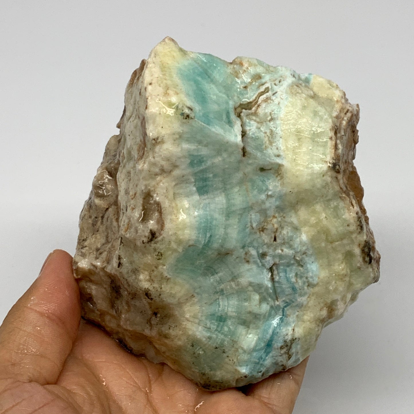 808g,4.2"x3.7"x3.4", Rough Pistachio Calcite Chunk Mineral @Afghanistan, B24584