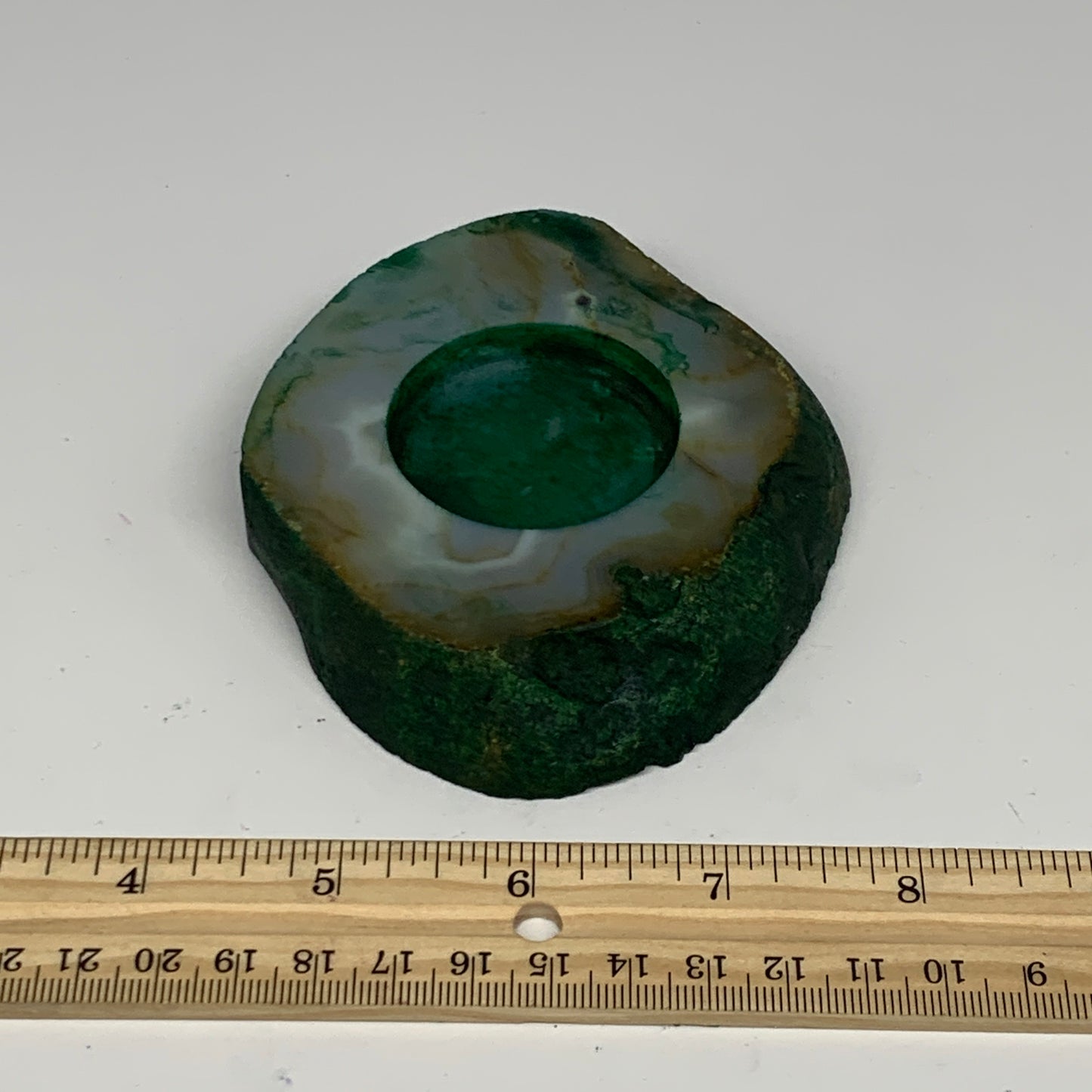 237.4g, 4.1"x3.6"x0.7", Dyed Agate Tea Light Candle Holder Crystal, B25574