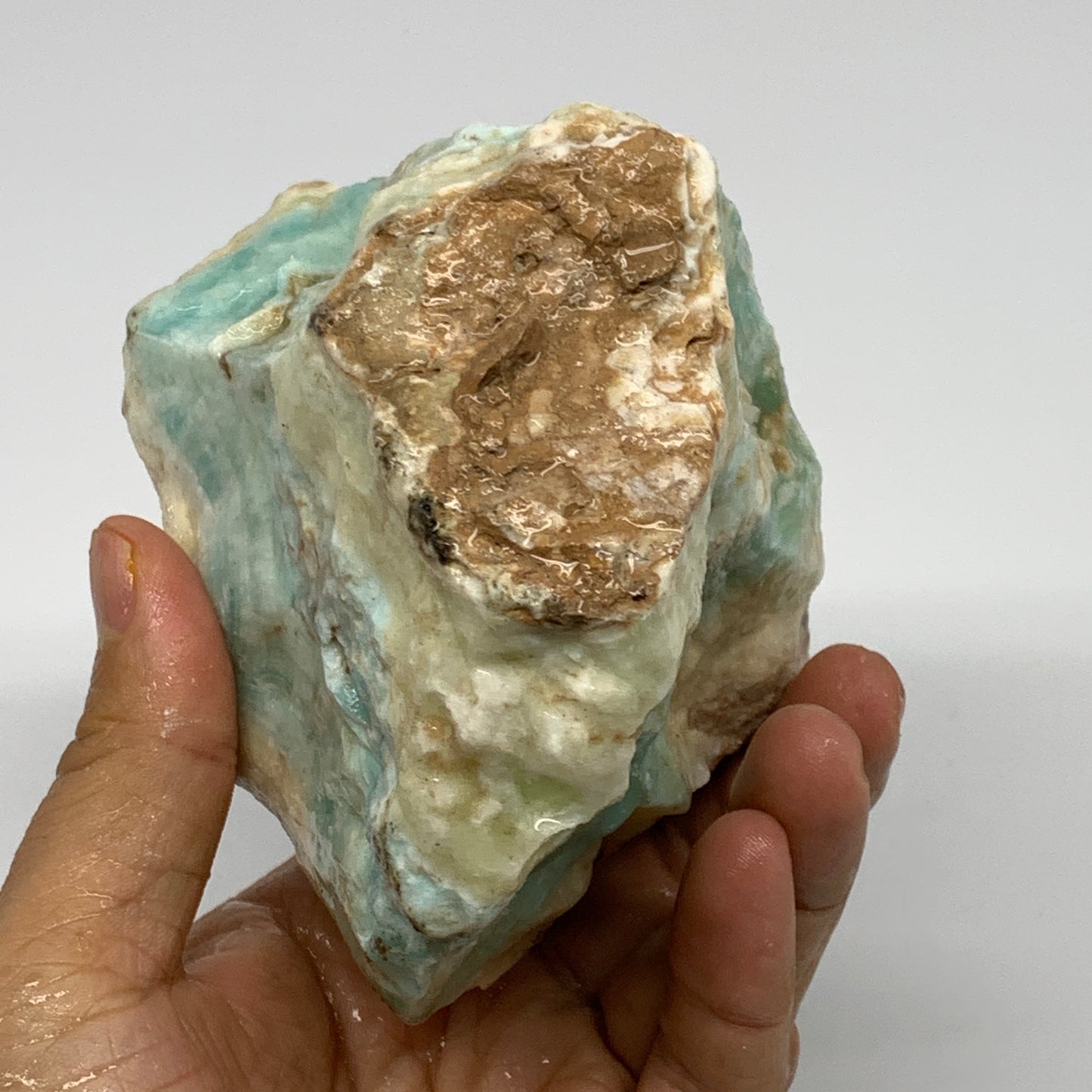 808g,4.2"x3.7"x3.4", Rough Pistachio Calcite Chunk Mineral @Afghanistan, B24584
