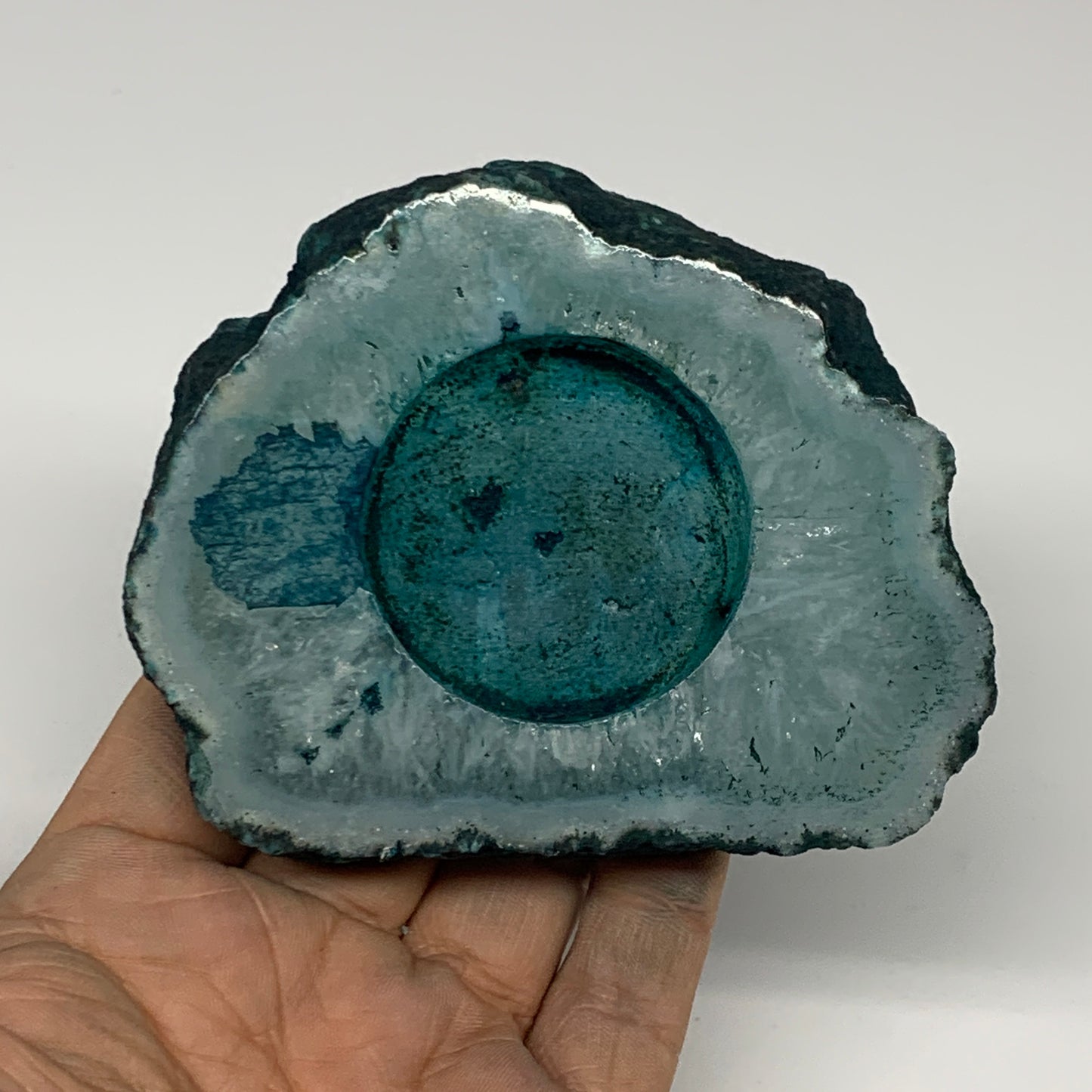 204.8g, 3.7"x3.1"x0.7", Dyed Agate Tea Light Candle Holder Crystal, B25575