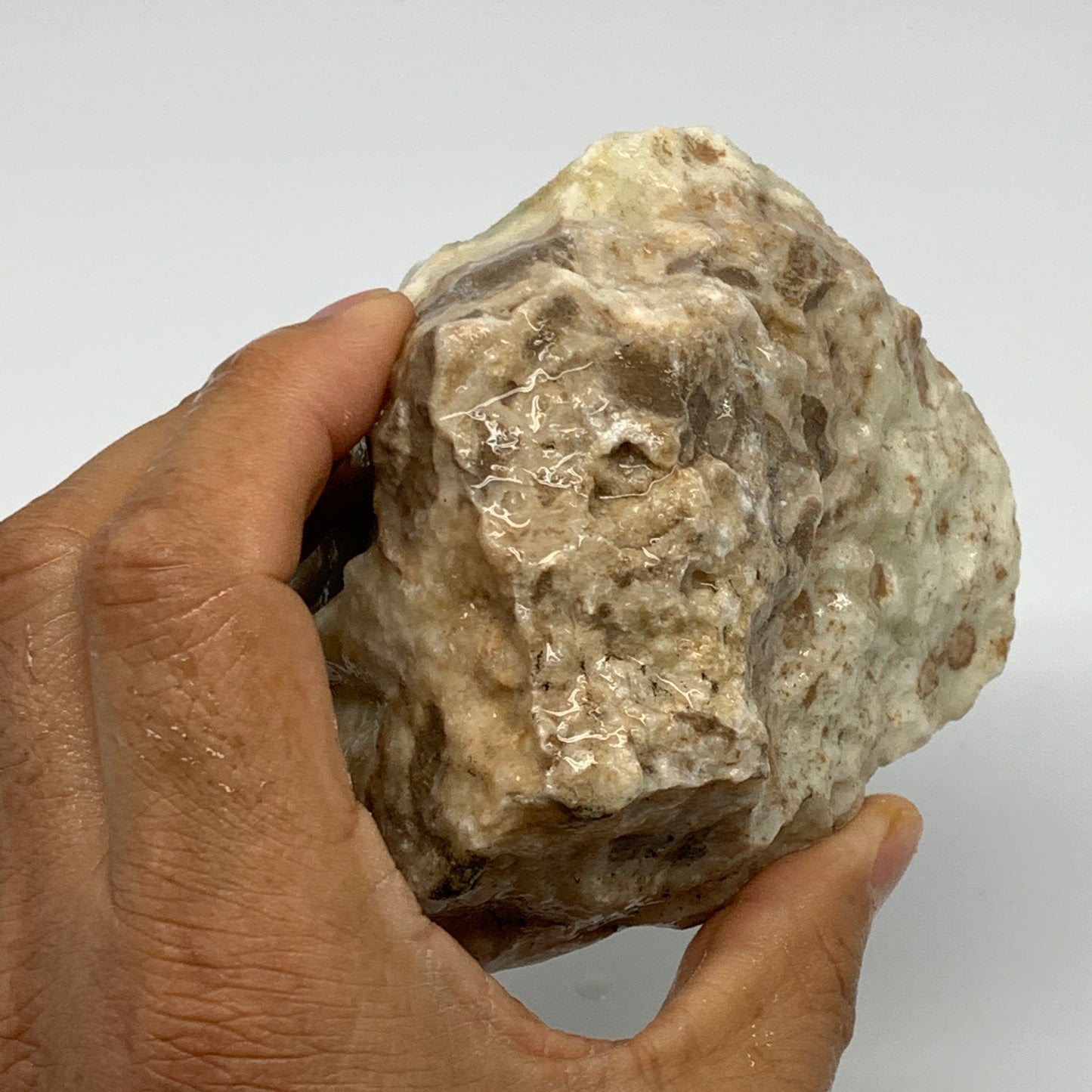 808g,4.2"x3.7"x3.4", Rough Pistachio Calcite Chunk Mineral @Afghanistan, B24584