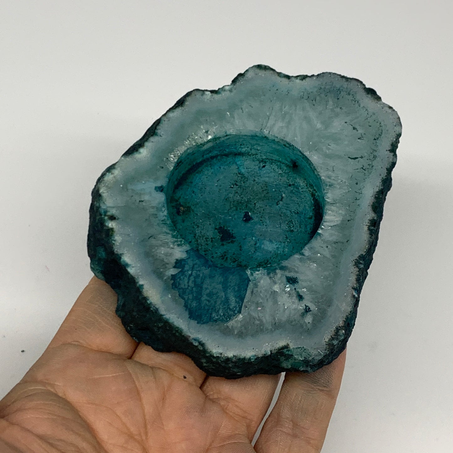 204.8g, 3.7"x3.1"x0.7", Dyed Agate Tea Light Candle Holder Crystal, B25575