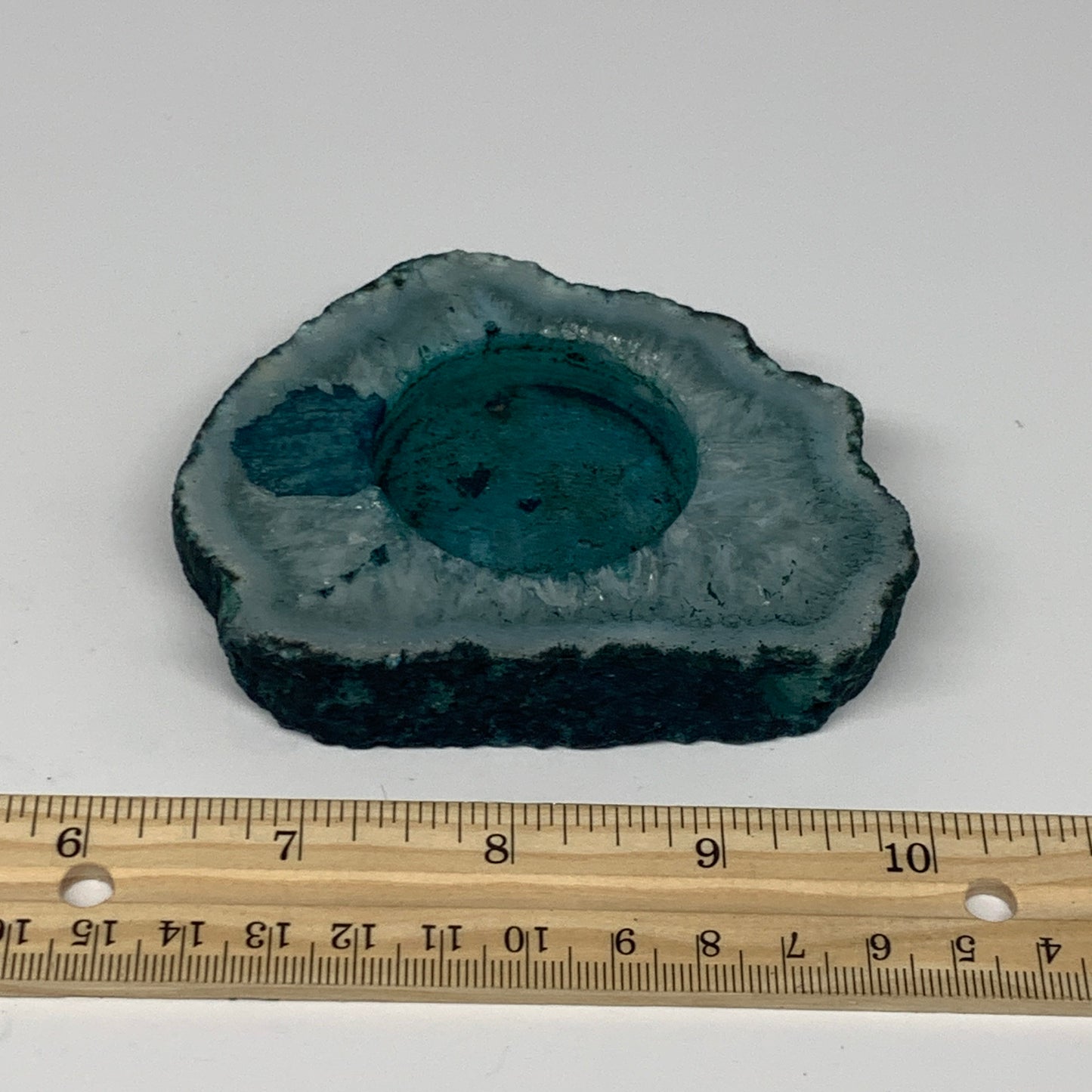 204.8g, 3.7"x3.1"x0.7", Dyed Agate Tea Light Candle Holder Crystal, B25575