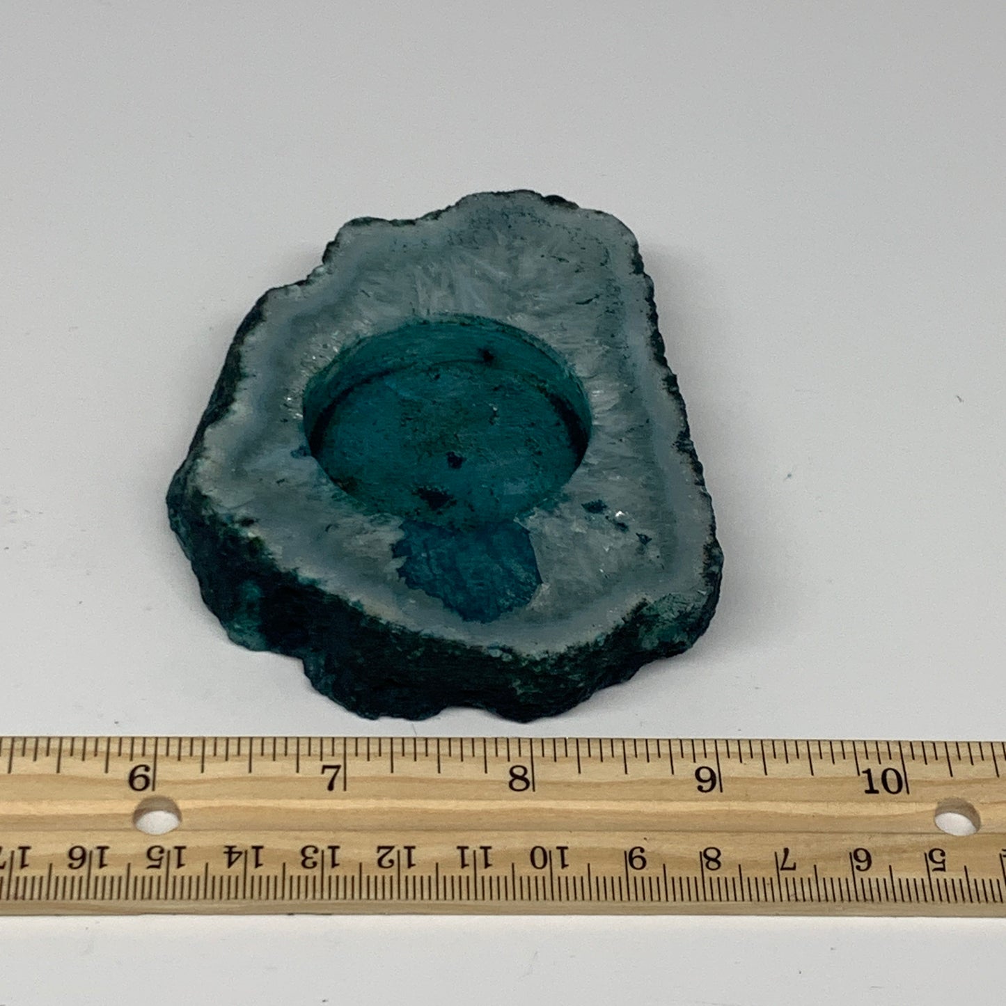 204.8g, 3.7"x3.1"x0.7", Dyed Agate Tea Light Candle Holder Crystal, B25575