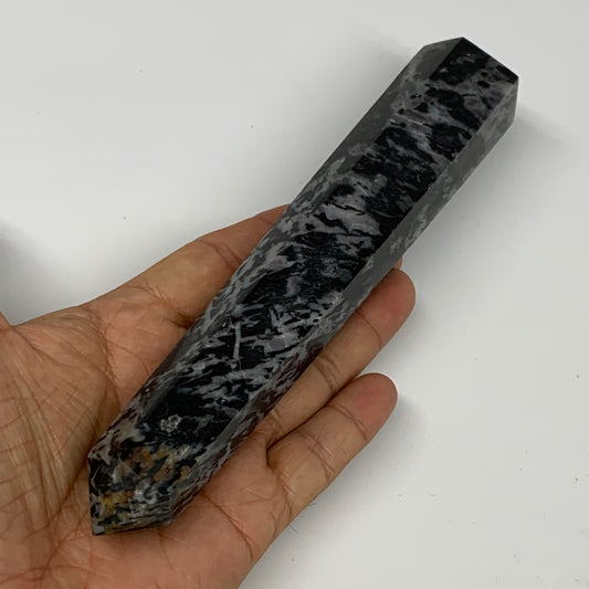 327g, 7.2" x 1.4" x 1.1" Indigo Gabro Merlinite Point Tower @Madagascar,B18342