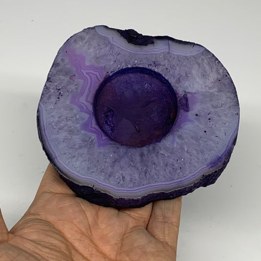 280.1g, 4"x3.6"x0.7", Dyed Agate Tea Light Candle Holder Crystal, B25577