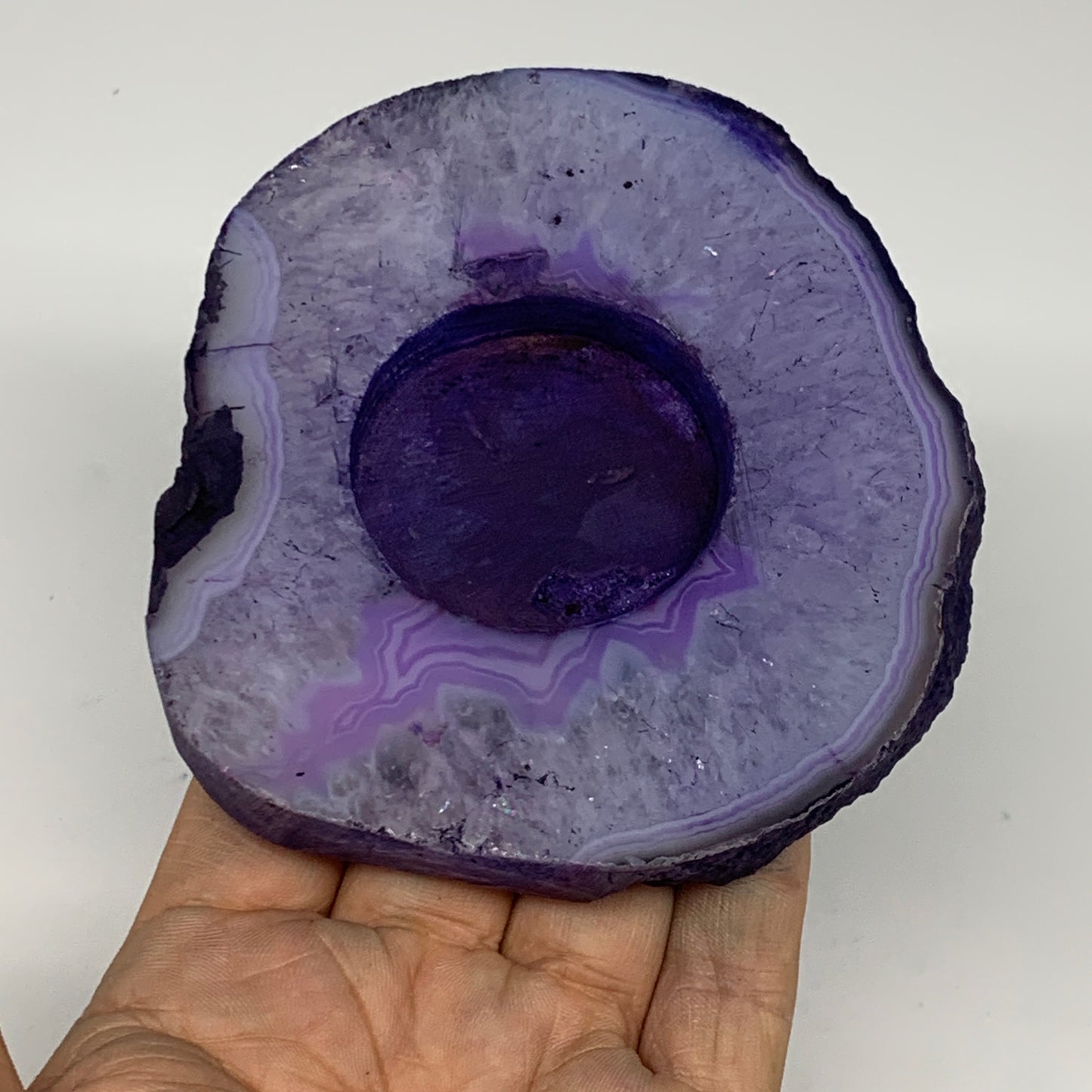 280.1g, 4"x3.6"x0.7", Dyed Agate Tea Light Candle Holder Crystal, B25577