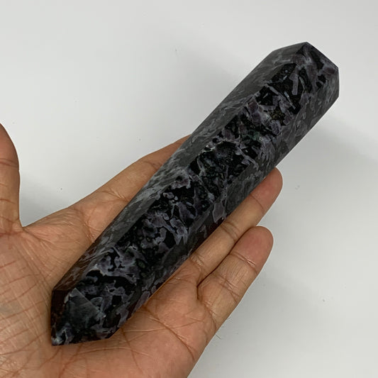 328.3g, 7" x 1.5" x 1.2" Indigo Gabro Merlinite Point Tower @Madagascar,B18343