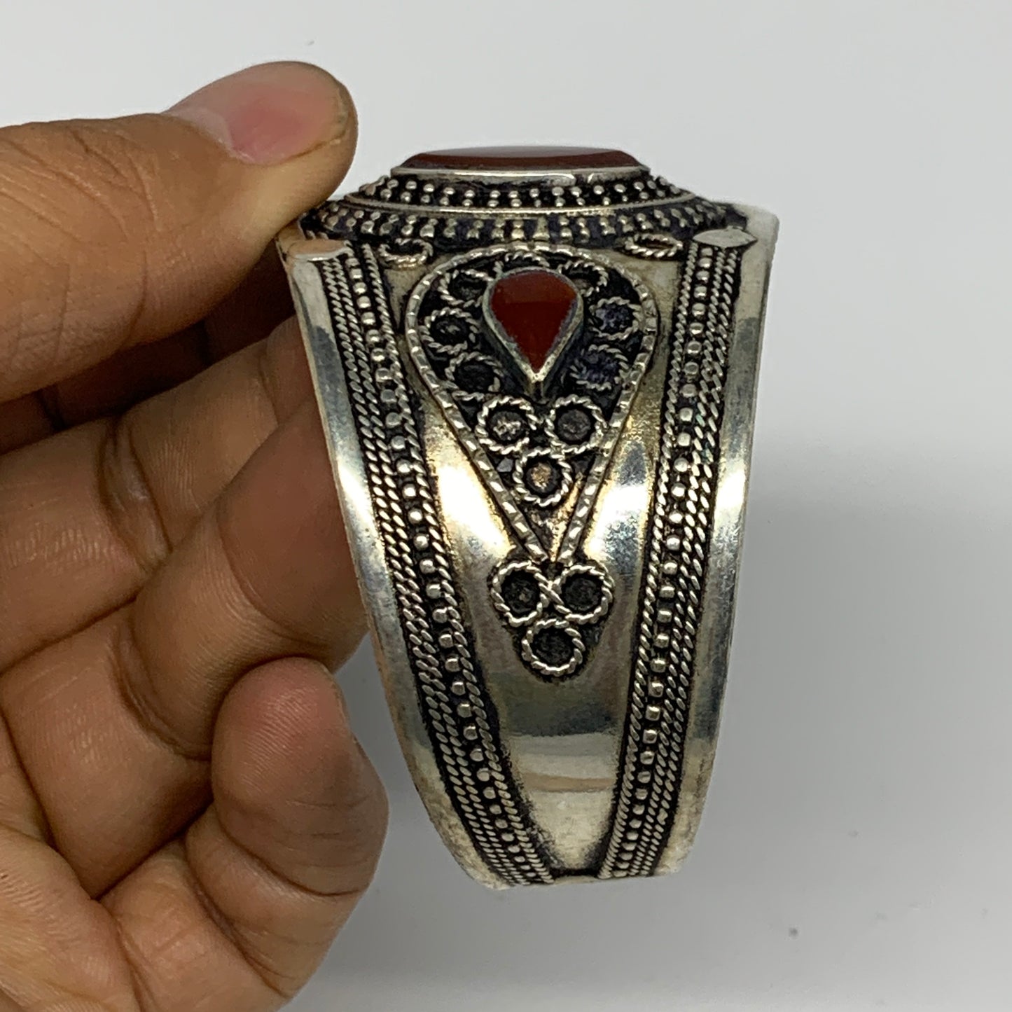 33.1g, 1.6" Red Carnelian Turkmen Cuff Bracelet Tribal Small Marquise, B13438