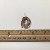 35.5 Cts Agate Druzy Slice Geode Gold Plated Pendant Handmade from Brazil,Bp896