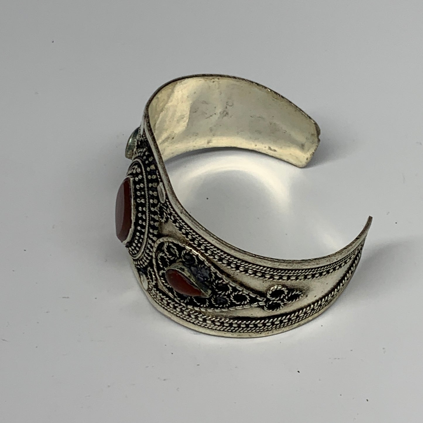 33.1g, 1.6" Red Carnelian Turkmen Cuff Bracelet Tribal Small Marquise, B13438