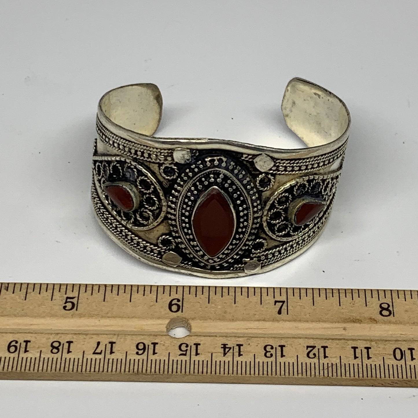 33.1g, 1.6" Red Carnelian Turkmen Cuff Bracelet Tribal Small Marquise, B13438