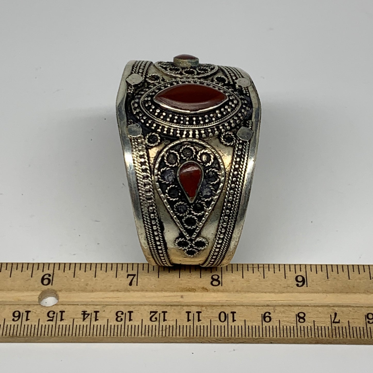 33.1g, 1.6" Red Carnelian Turkmen Cuff Bracelet Tribal Small Marquise, B13438