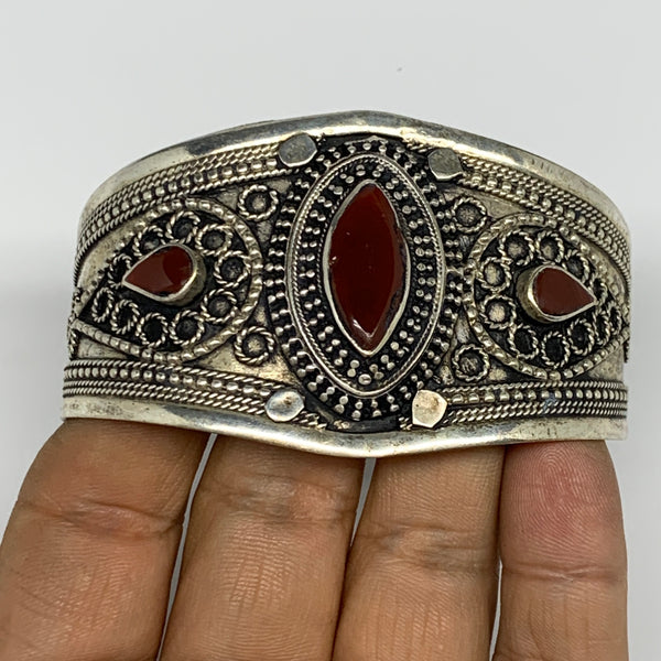 32.7g, 1.6" Red Carnelian Turkmen Cuff Bracelet Tribal Small Marquise, B13439