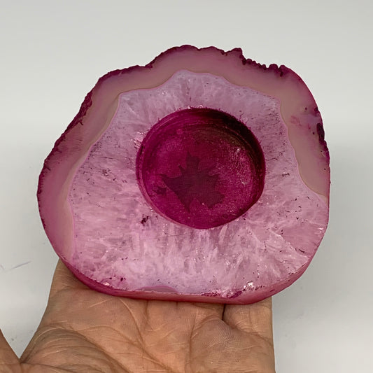 283.1g, 3.9"x3.6"x0.7", Dyed Agate Tea Light Candle Holder Crystal, B25579