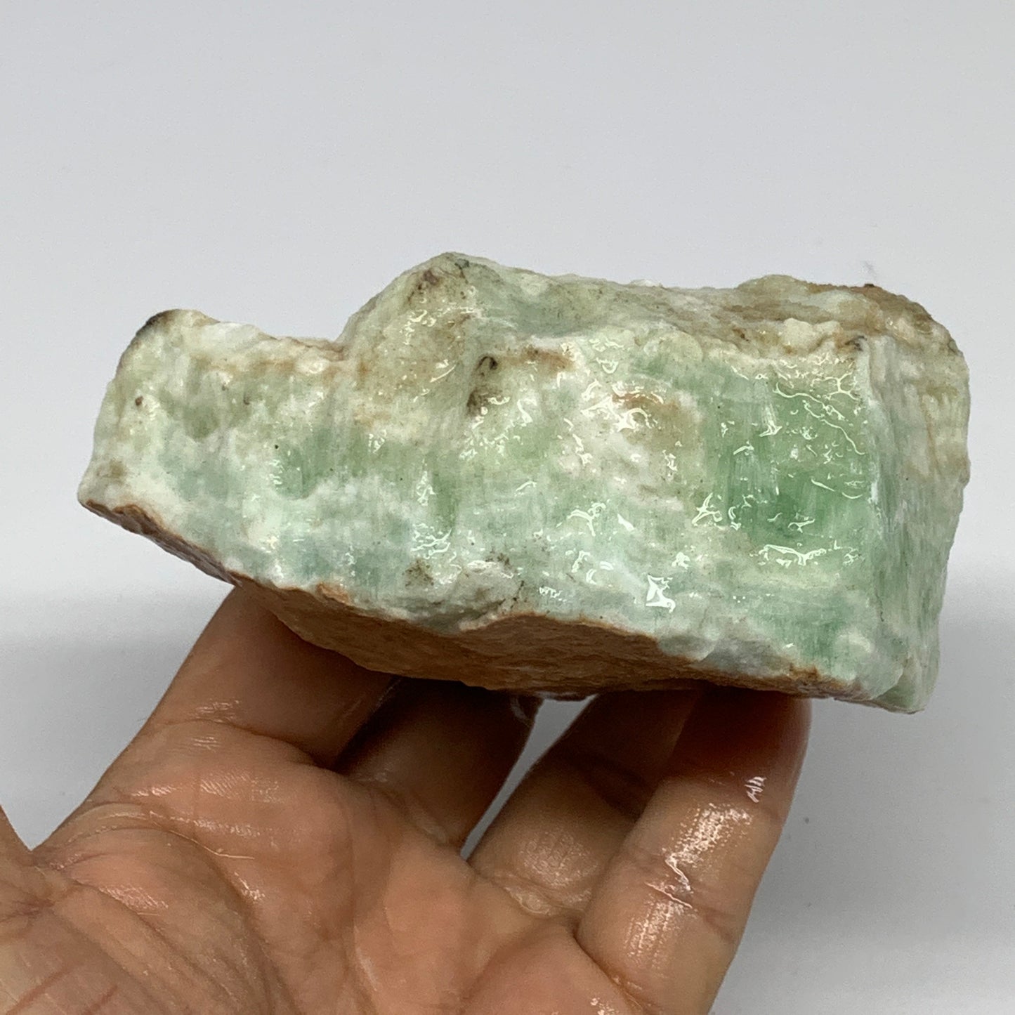 383g,3.9"x2.6"x2", Rough Pistachio Calcite Chunk Mineral @Afghanistan, B24588