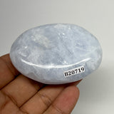 110.5g, 2.6"x1.8"x0.9" Blue Calcite Small Palm-Stone Tumbled @Madagascar, B20719