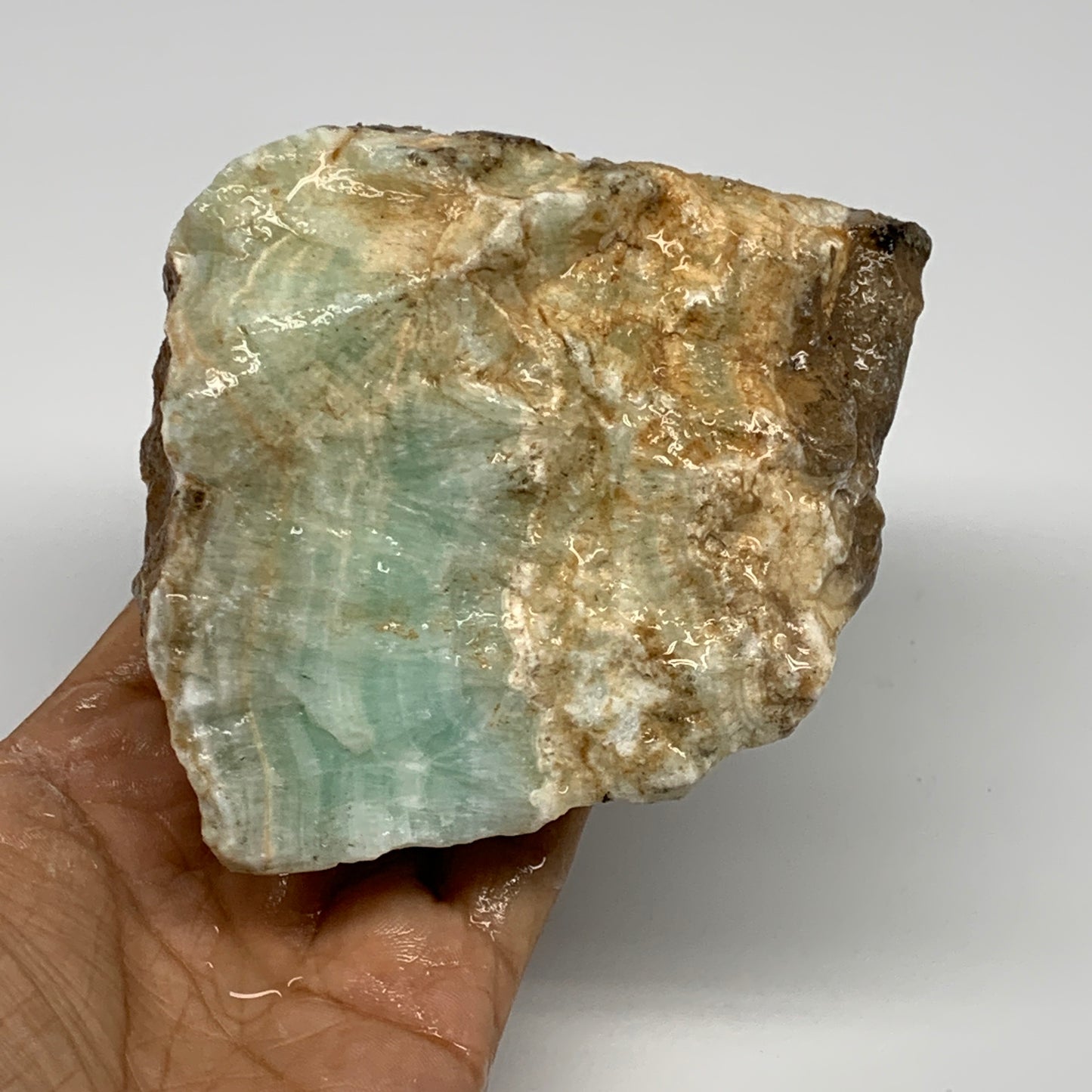 703g,4.7"x3.9"x2.5", Rough Pistachio Calcite Chunk Mineral @Afghanistan, B24589