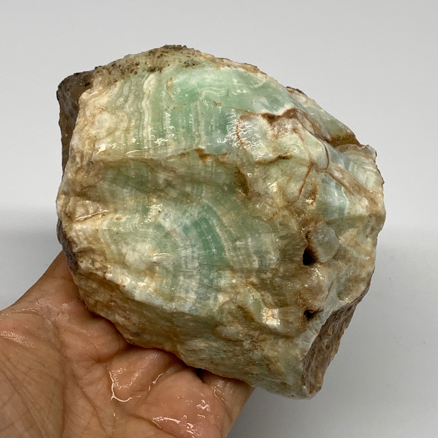 703g,4.7"x3.9"x2.5", Rough Pistachio Calcite Chunk Mineral @Afghanistan, B24589