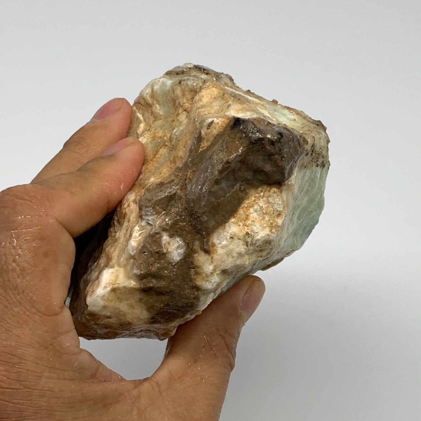 703g,4.7"x3.9"x2.5", Rough Pistachio Calcite Chunk Mineral @Afghanistan, B24589