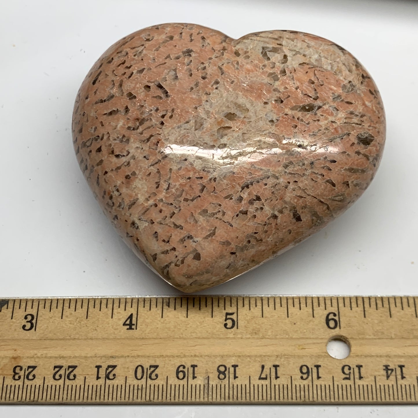 295.2g,2.8"x3.2"x1.5", Pink Peach Moonstone Heart Crystal Polished Reiki,B17480