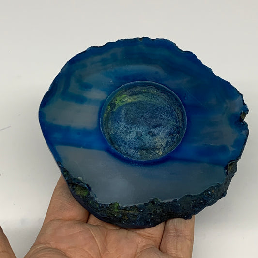 280.1g, 4.1"x3.9"x0.6", Dyed Agate Tea Light Candle Holder Crystal, B25581