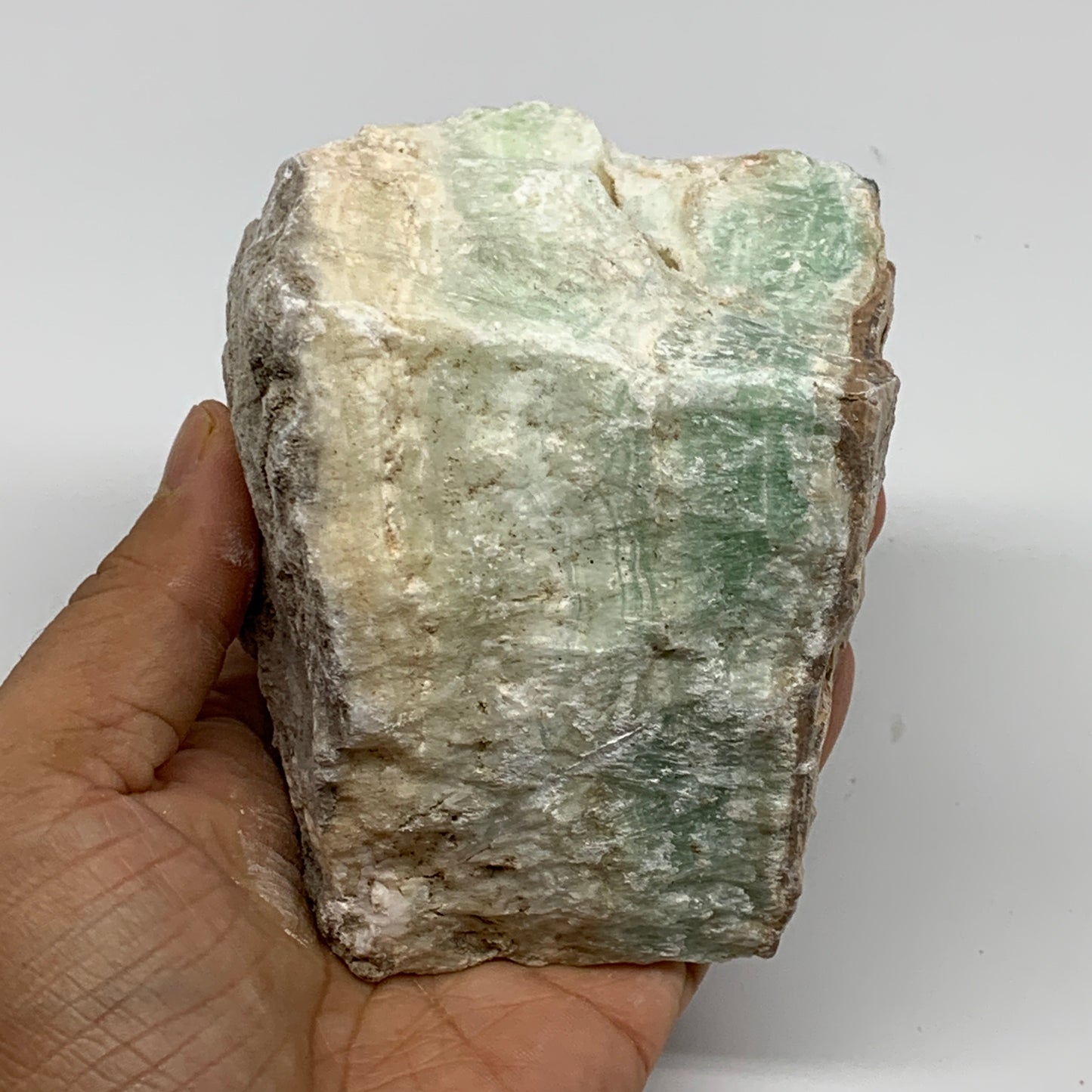 768g,4.4"x3.3"x2.4", Rough Pistachio Calcite Chunk Mineral @Afghanistan, B24590