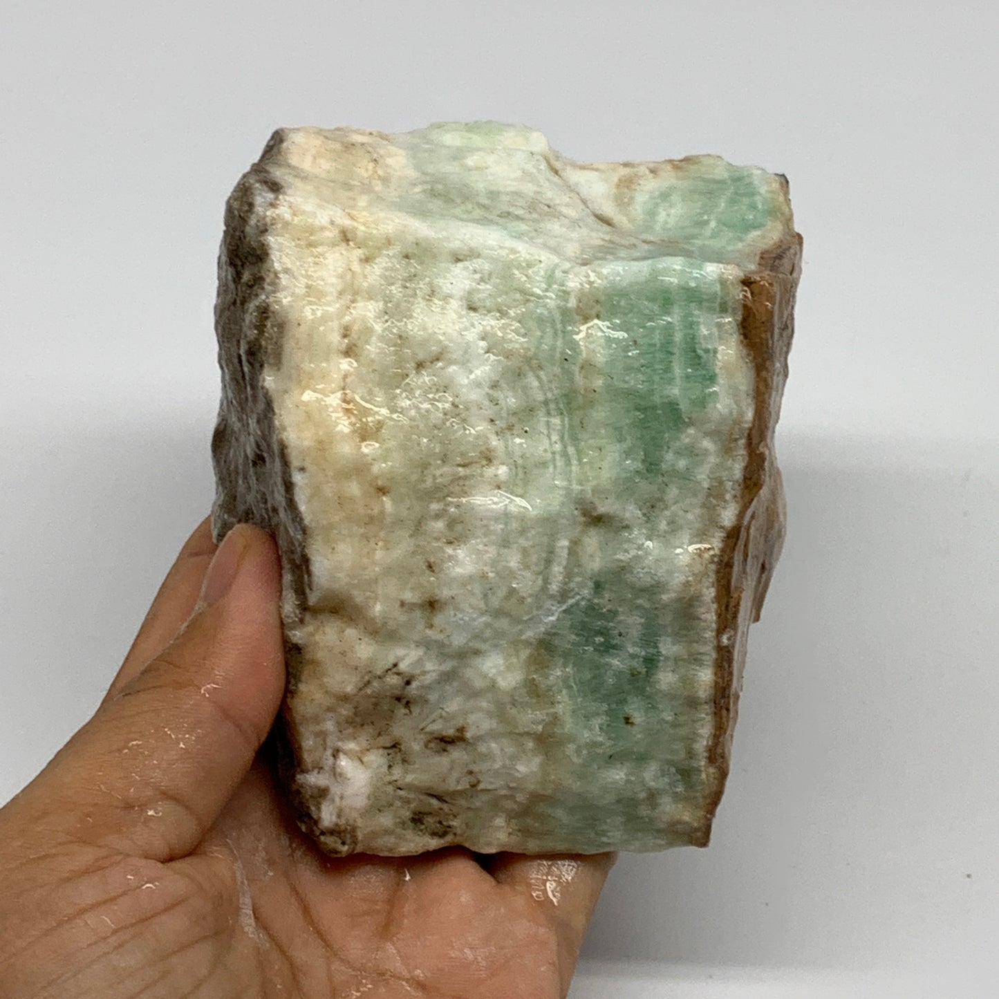 768g,4.4"x3.3"x2.4", Rough Pistachio Calcite Chunk Mineral @Afghanistan, B24590