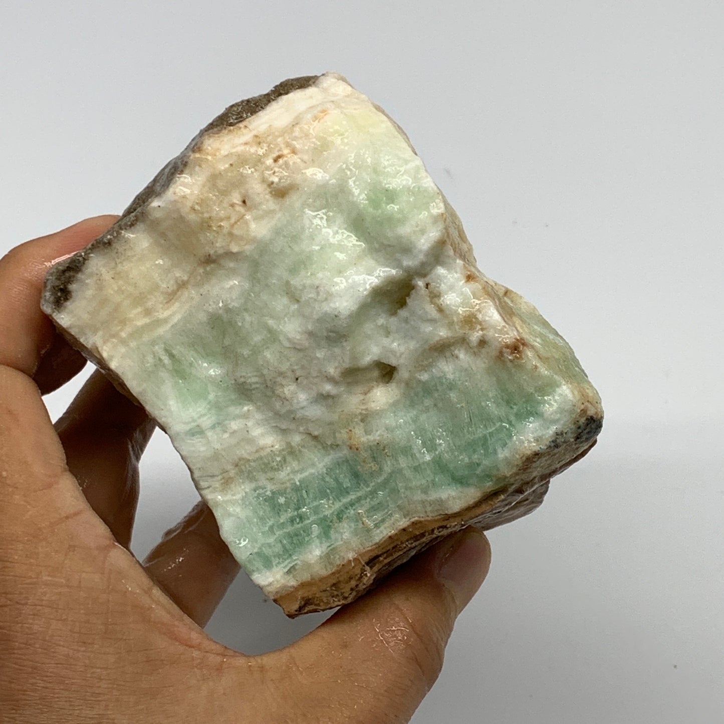 768g,4.4"x3.3"x2.4", Rough Pistachio Calcite Chunk Mineral @Afghanistan, B24590