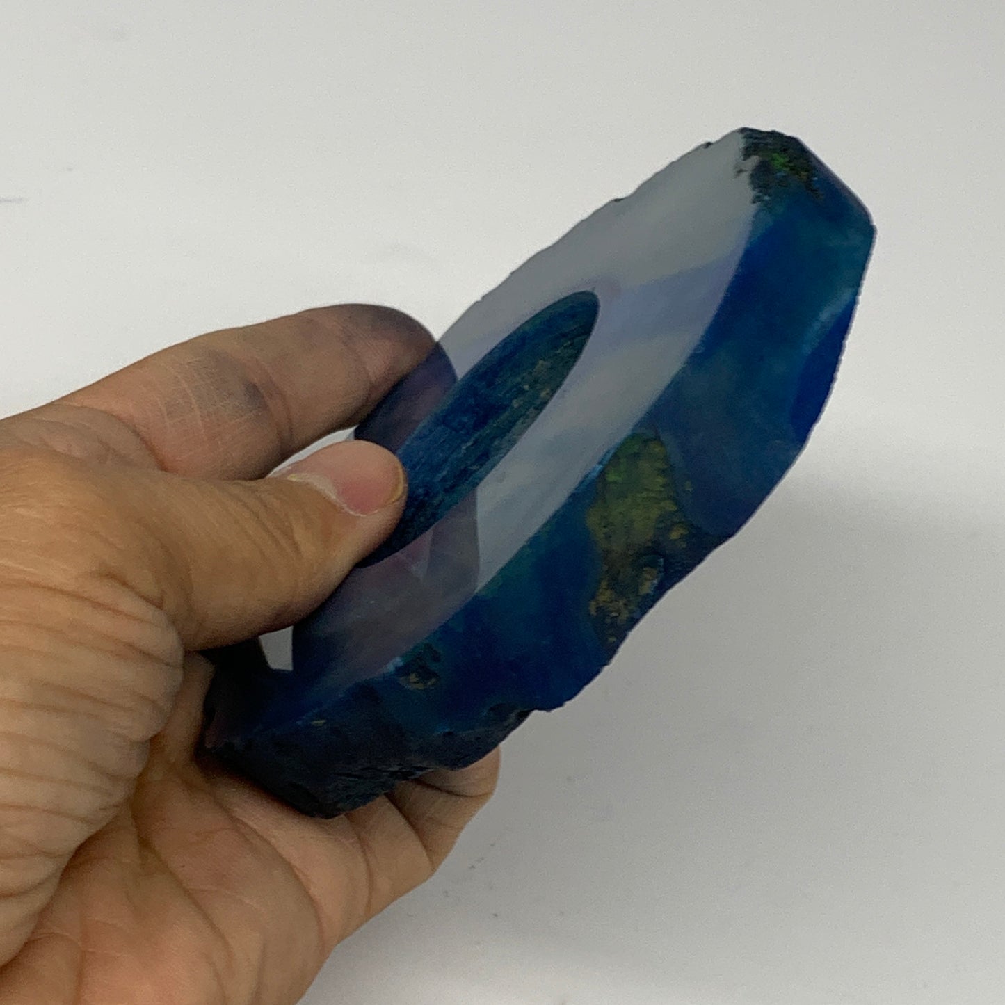 280.1g, 4.1"x3.9"x0.6", Dyed Agate Tea Light Candle Holder Crystal, B25581