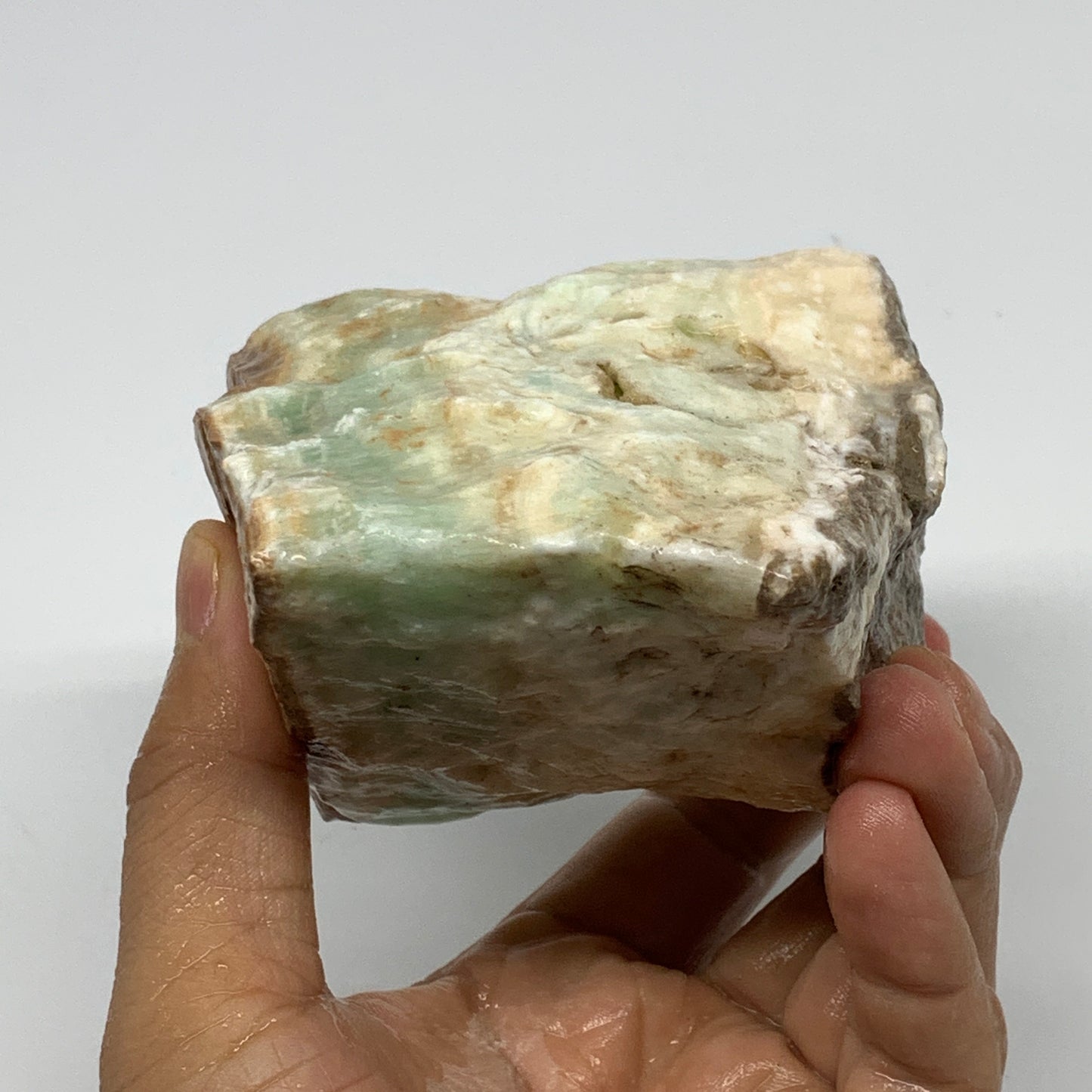 768g,4.4"x3.3"x2.4", Rough Pistachio Calcite Chunk Mineral @Afghanistan, B24590