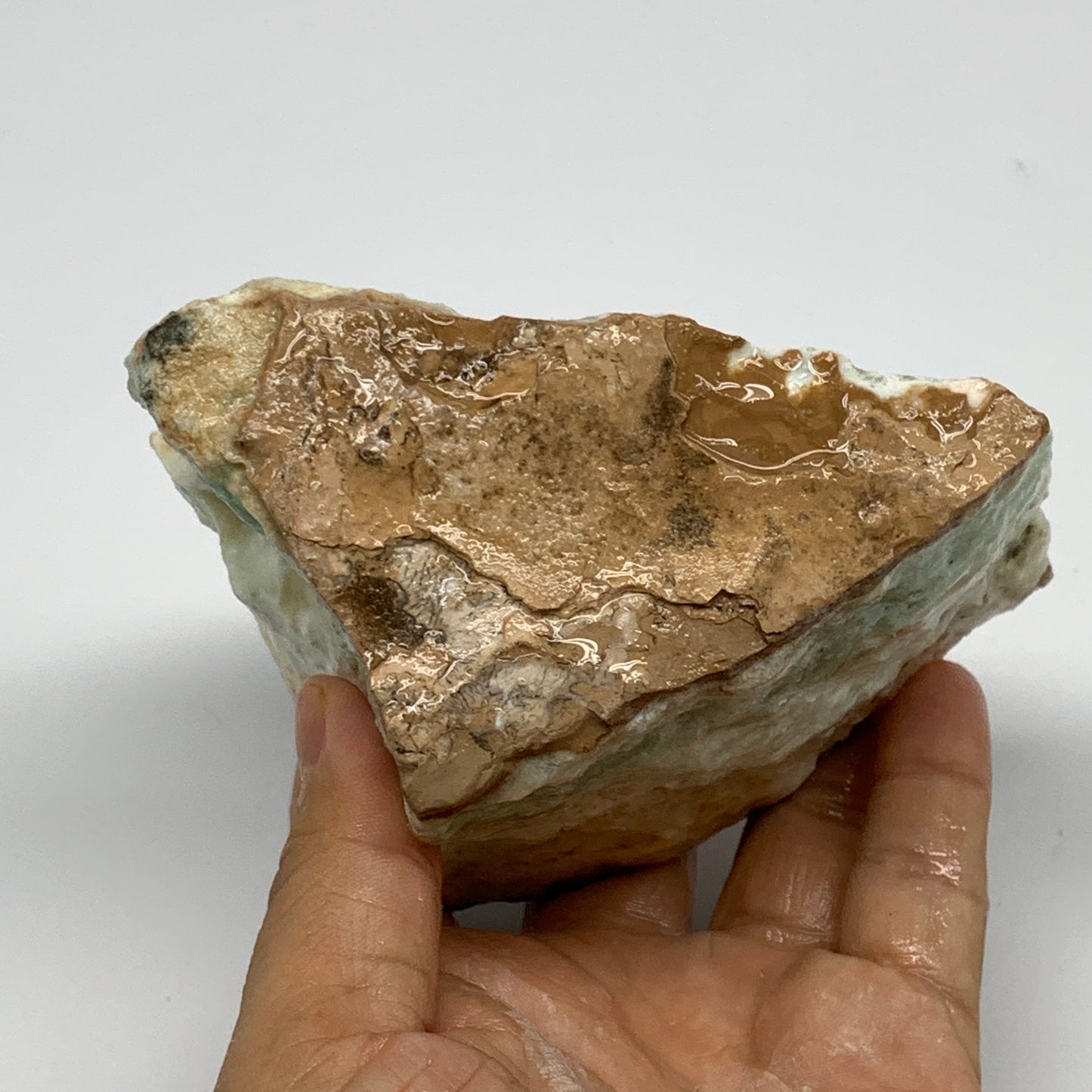 768g,4.4"x3.3"x2.4", Rough Pistachio Calcite Chunk Mineral @Afghanistan, B24590