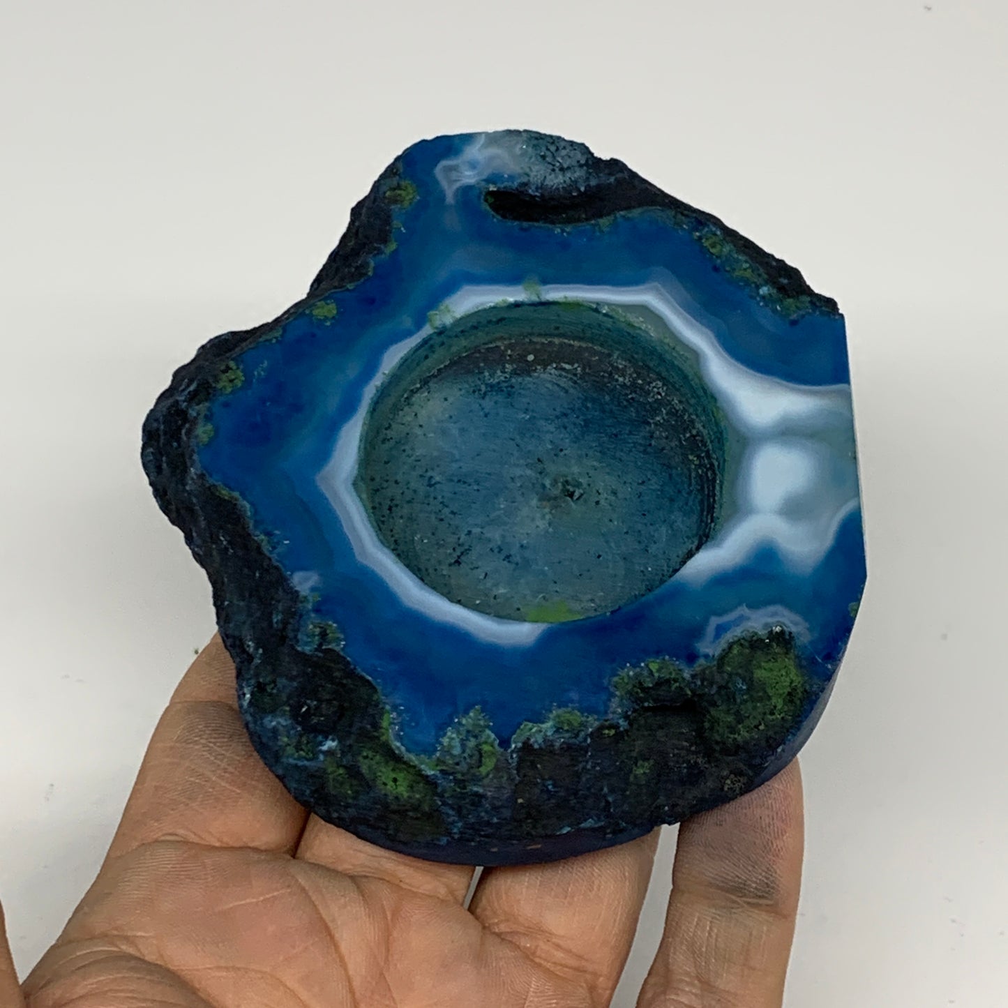 186.5g, 3.6"x3.4"x0.6", Dyed Agate Tea Light Candle Holder Crystal, B25582