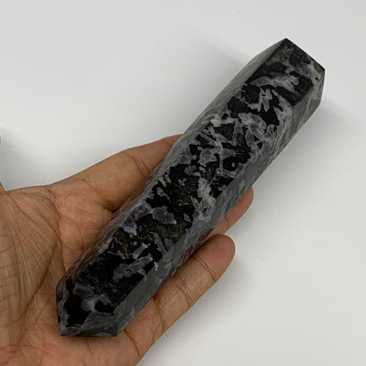 345.4g, 6.8" x 1.5" x 1.2" Indigo Gabro Merlinite Point Tower @Madagascar,B18346
