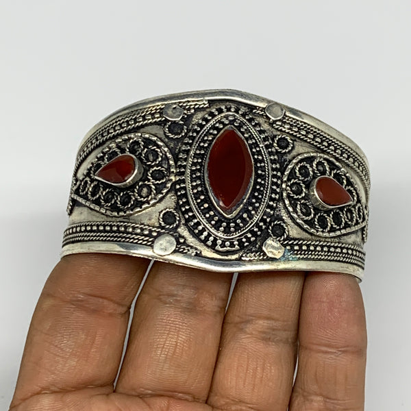 32.6g, 1.6" Red Carnelian Turkmen Cuff Bracelet Tribal Small Marquise, B13443
